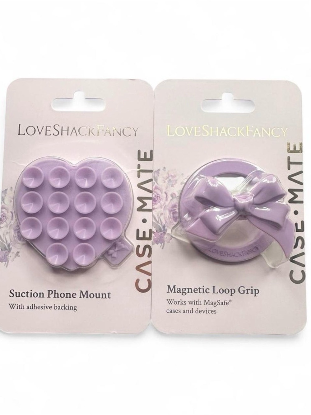 LoveShackFancy Lavender Heart Suction Mount & Bow Magnetic Loop Grip - 2 Pack